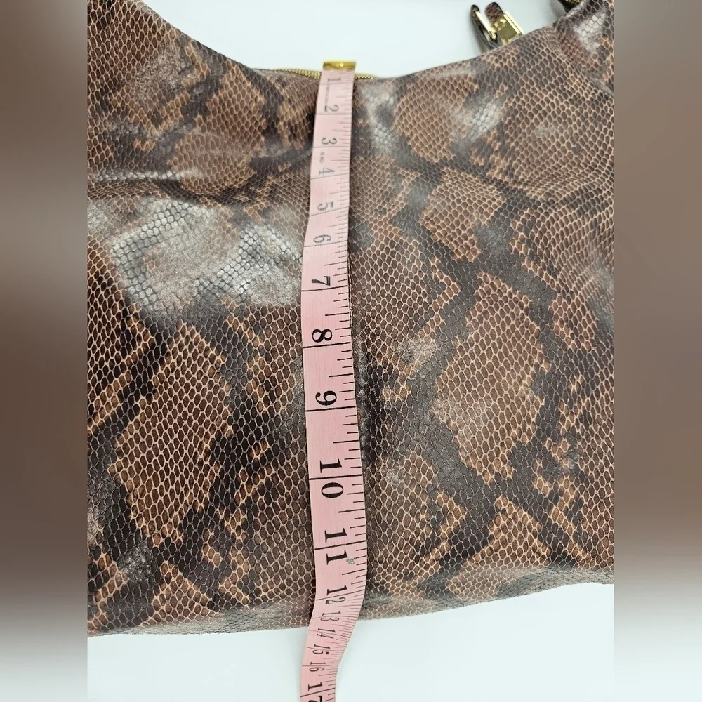GILI Got To Love It Large LEATHER Emb SNAKE Choc Brown TASSEL Hobo Bag PURSE